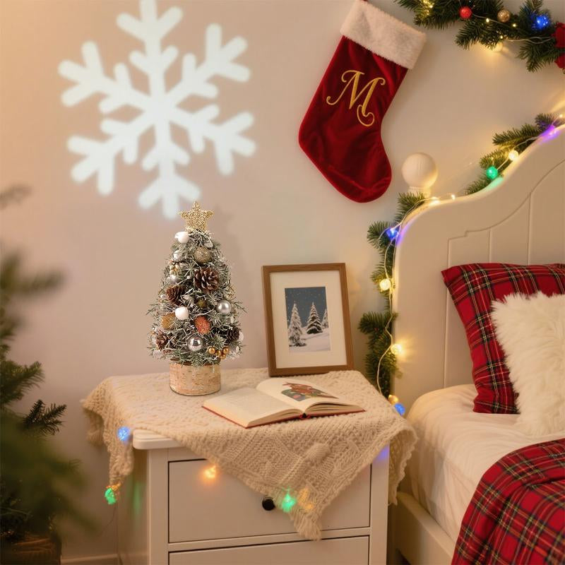 Mini Christmas Tree with Base Artificial Pine Tabletop Tree for Office Reception Window Display & Party Decor with Pinecones and Ornaments