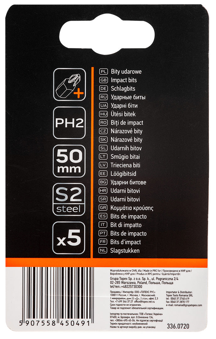 Torziós ütvecsavarozó bitek S2, 50mm, PH2, 5db