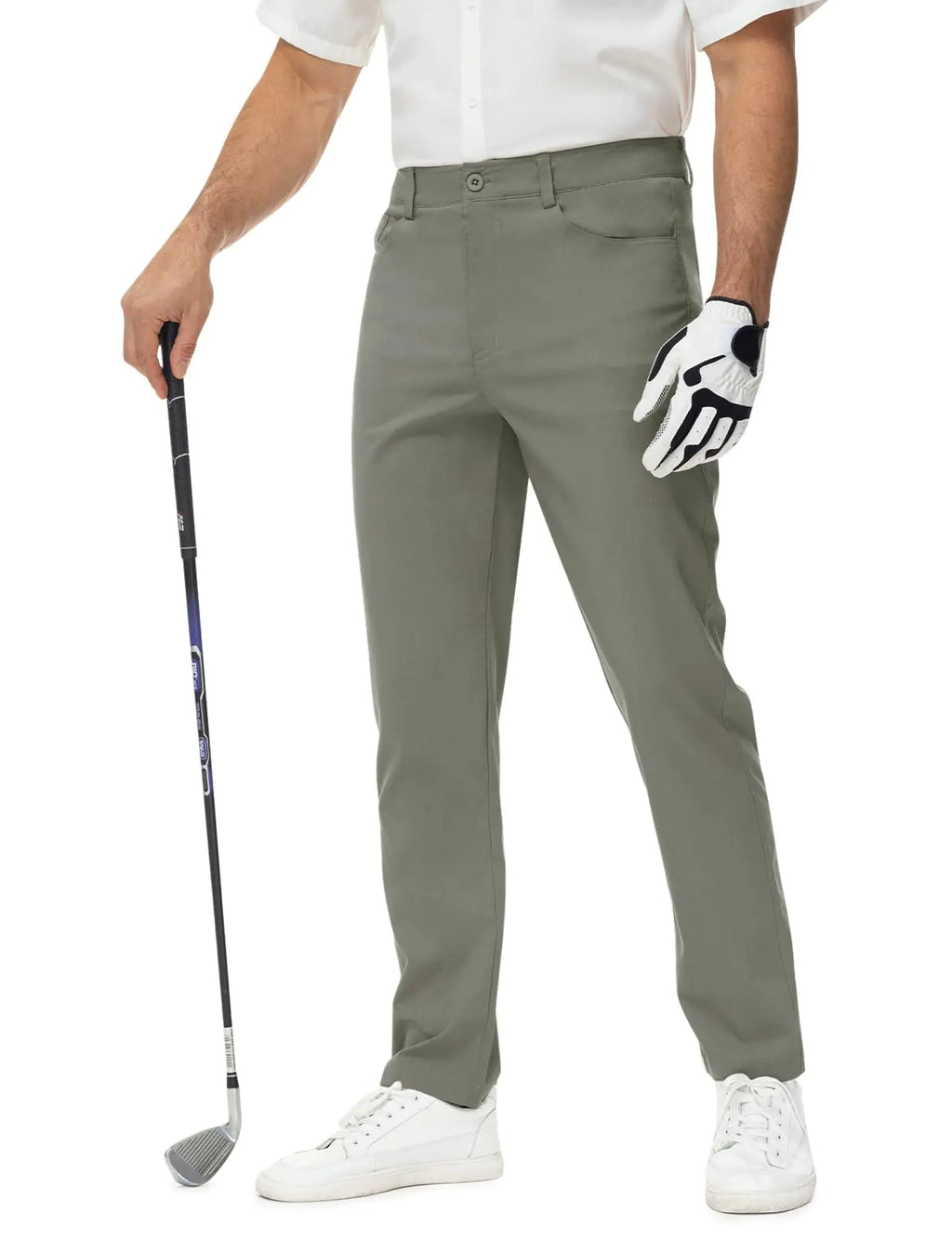 Rdruko Mens Golf Stretch Pants Casual Slacks Lightweight Business Quick Dry Dress Work Trousers Army Green 36