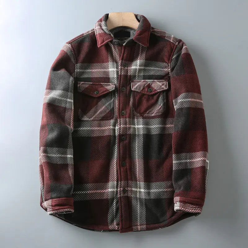 Thickened Warm Flannel Plaid Long Sleeve Shirt for Men
