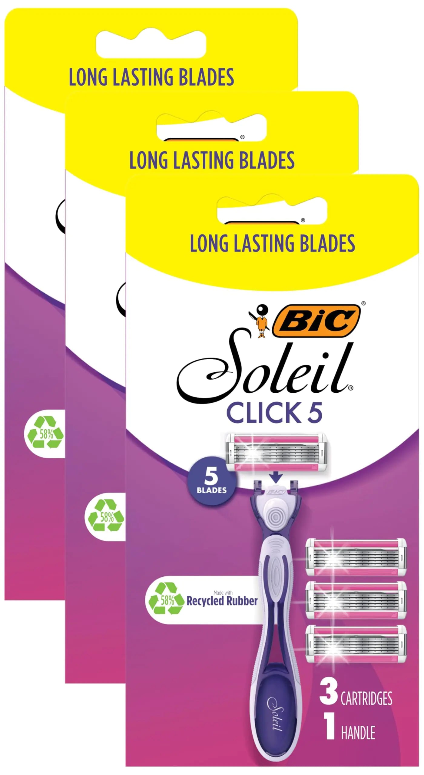 BIC Soleil Click 5 Womens 5-Blade Disposable Razor 1 Handle and 3 Cartridges (Pack of 3)