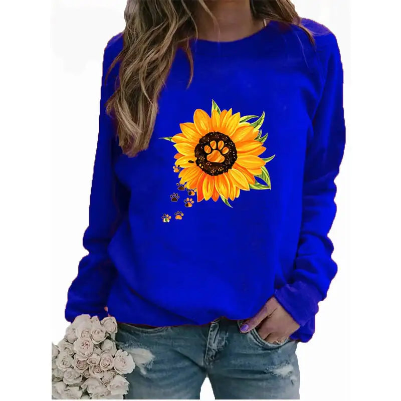 Women's Long Sleeve Round Neck Printed Sweatshirt