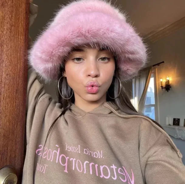 Warm Plush Cold-Proof Mink Fur Bucket Hat