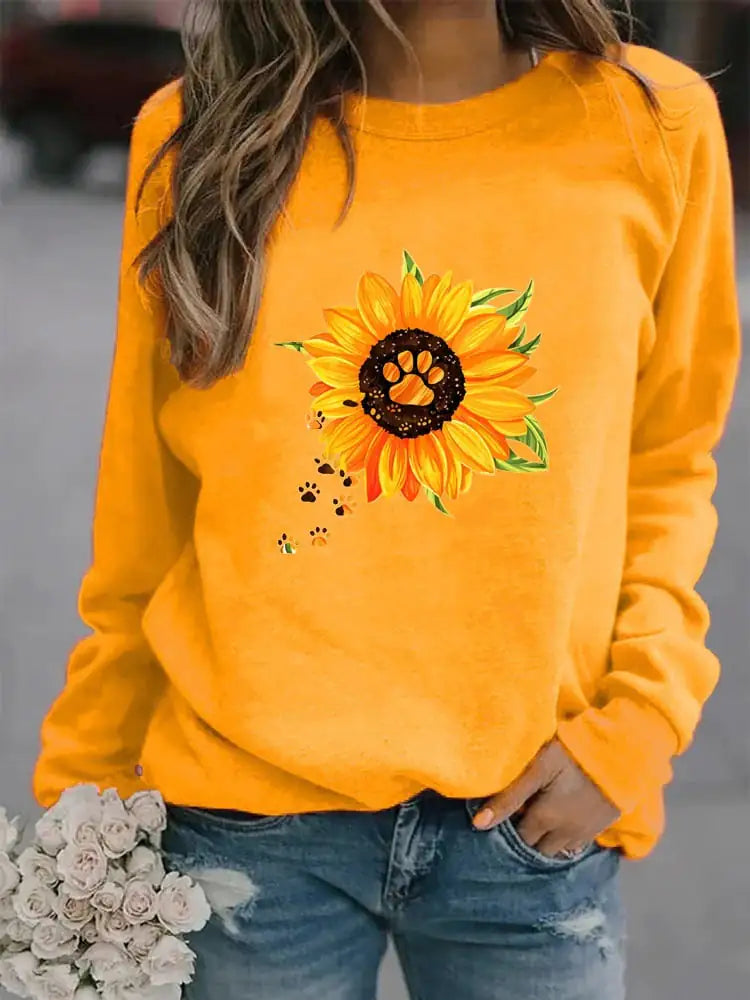 Women's Long Sleeve Round Neck Printed Sweatshirt