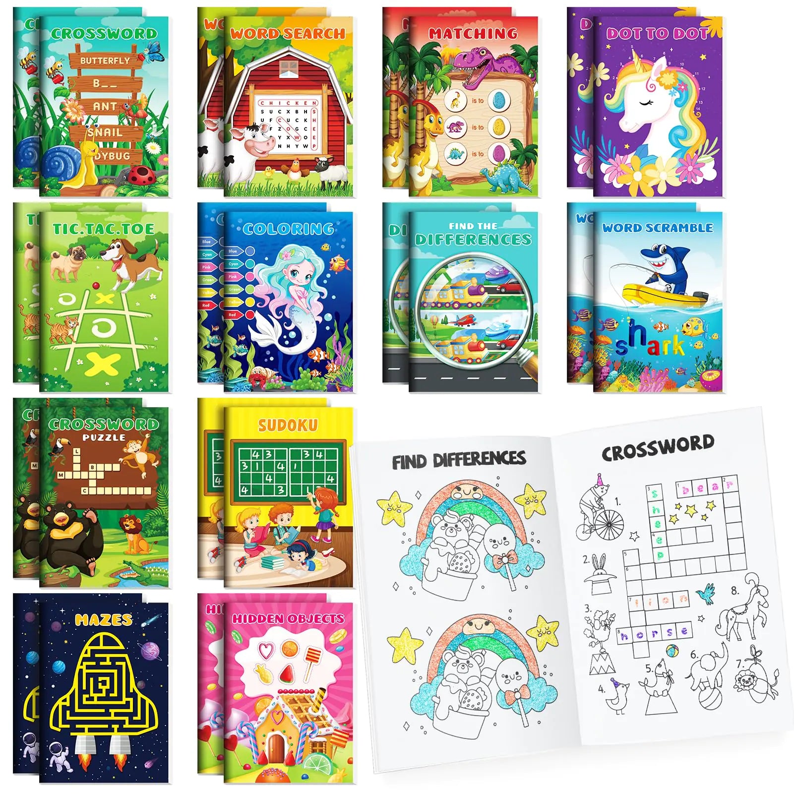 BenLouis 24 pcs Mini Activity Books for Kids ages 4-8-12 Small Activity Books Party Favors Bulk Mazes Coloring and More for Classroom Travel Birthday Goodie Bag Gift Stuffer(Colorful)