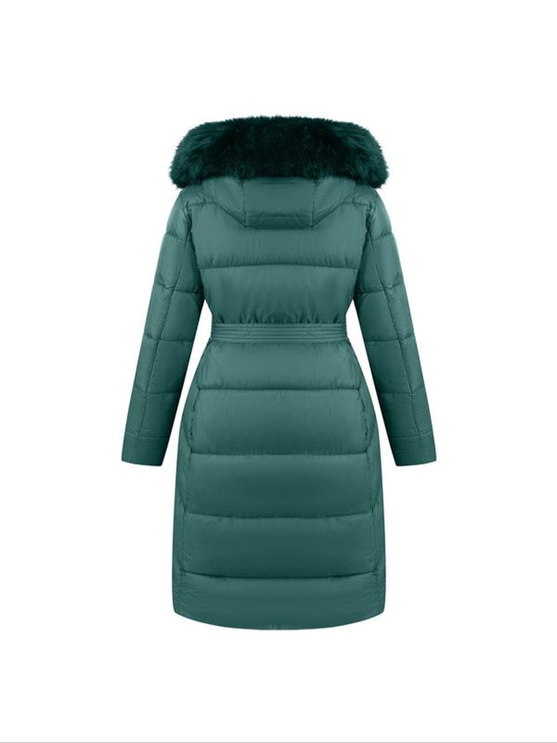 Women'S Fall Winter Hooded Jacket, Casual Fitted Warm Coat with Belt, Long Sleeve Thick Woven Fabric, Daily Wear Outerwear