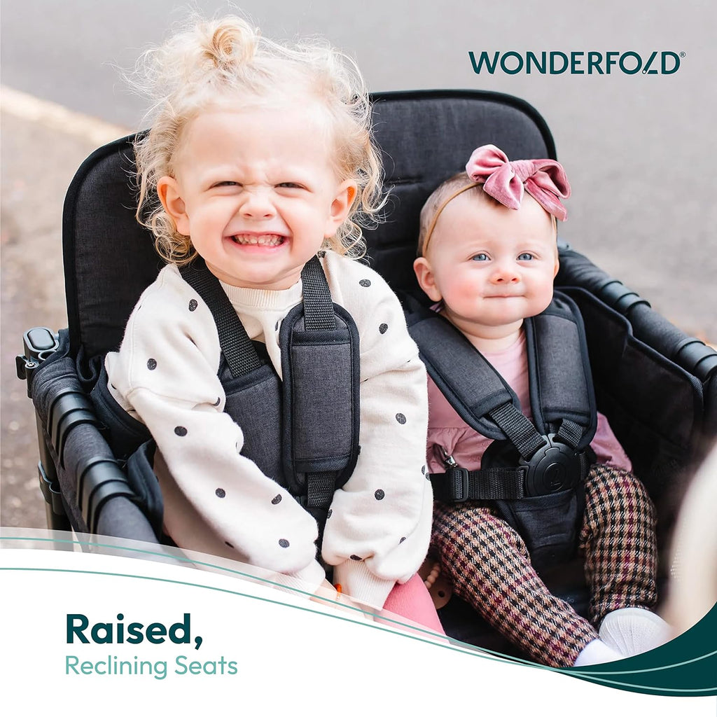 W4 Elite Stroller Wagon (4 Seater) - Collapsible Wagon Stroller with Seats with 5-Point Harnesses, Adjustable Push Handle, and Removable UV Sun Canopy, Charcoal Gray