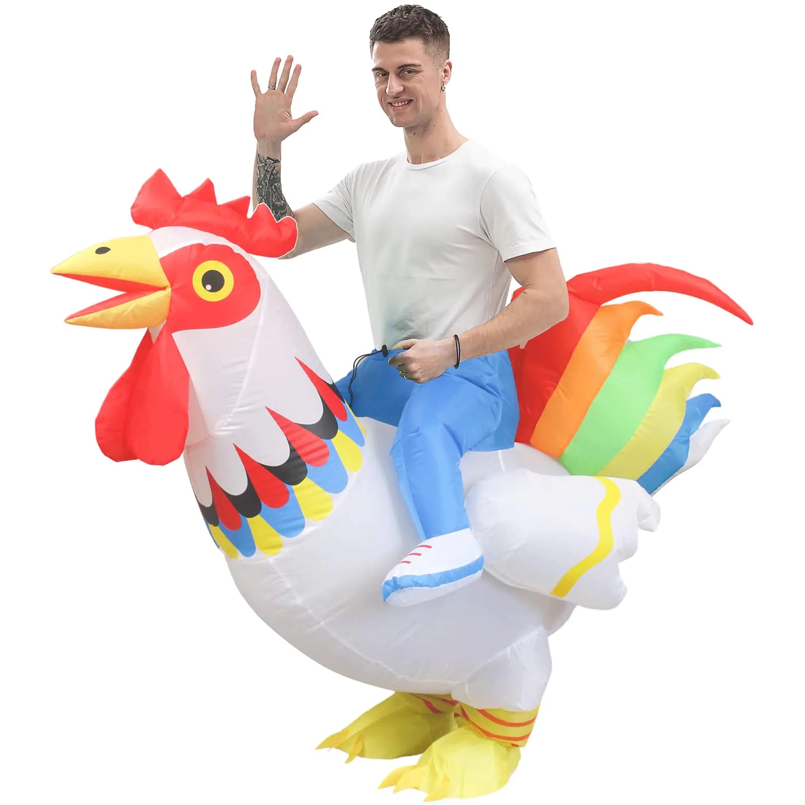 ZISUEX Inflatable Ride on Chicken Costume Adult White Chicken Blow up Costume Chicken Inflatable Costume Adult Halloween Costume Chicken Suit Inflatable Animal Costume for Men