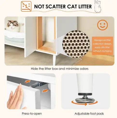 Bathroom Sink Cabinet With Cat Litter Box Enclosure, Hidden Litter Pet Washroom With Divider, Indoor Cat House For Large Cats, Wooden Cabinet Furniture, White