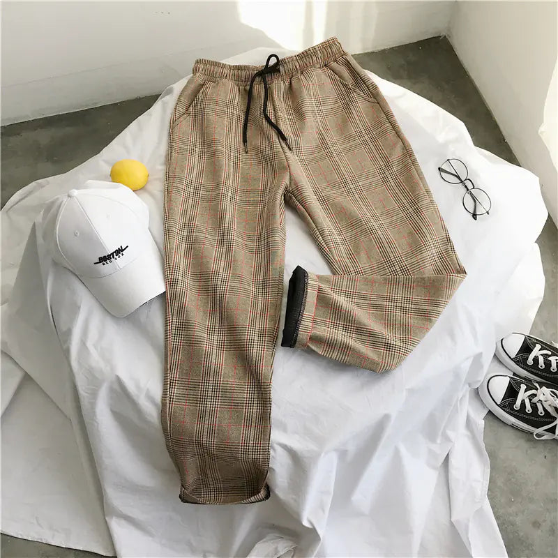 Men's Spring Plaid Wide-leg Trousers - Casual Style