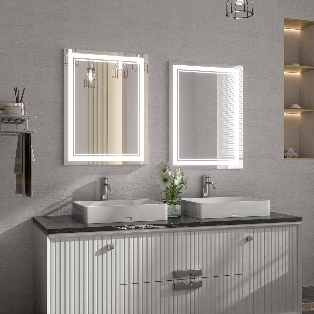 20 In. W X 28 In. H Rectangular Frameless Anti-Fog LED Wall Mount Bathroom Vanity Mirror Dimmable Super Bright