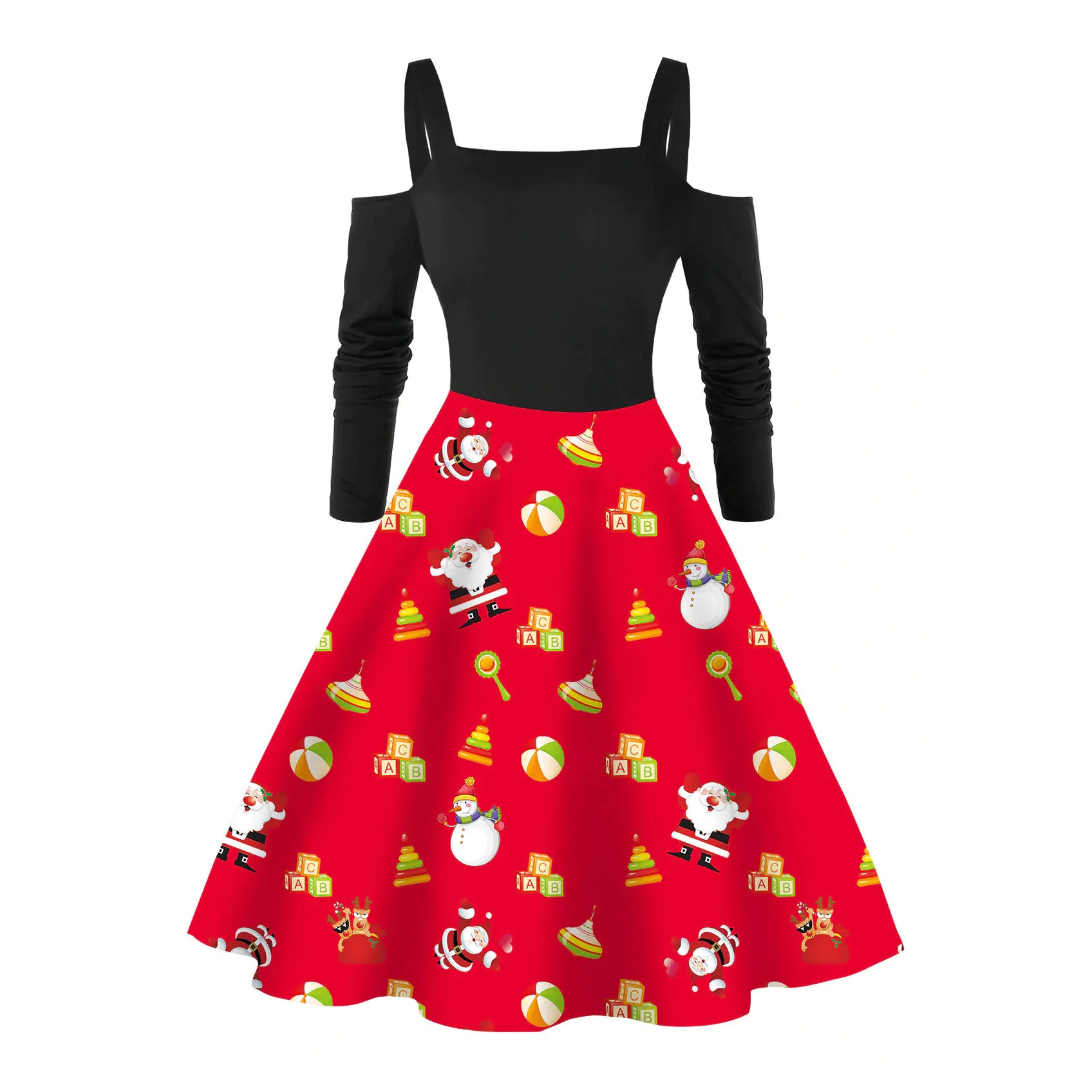 Red Santa Claus Long Sleeve Dress for Women