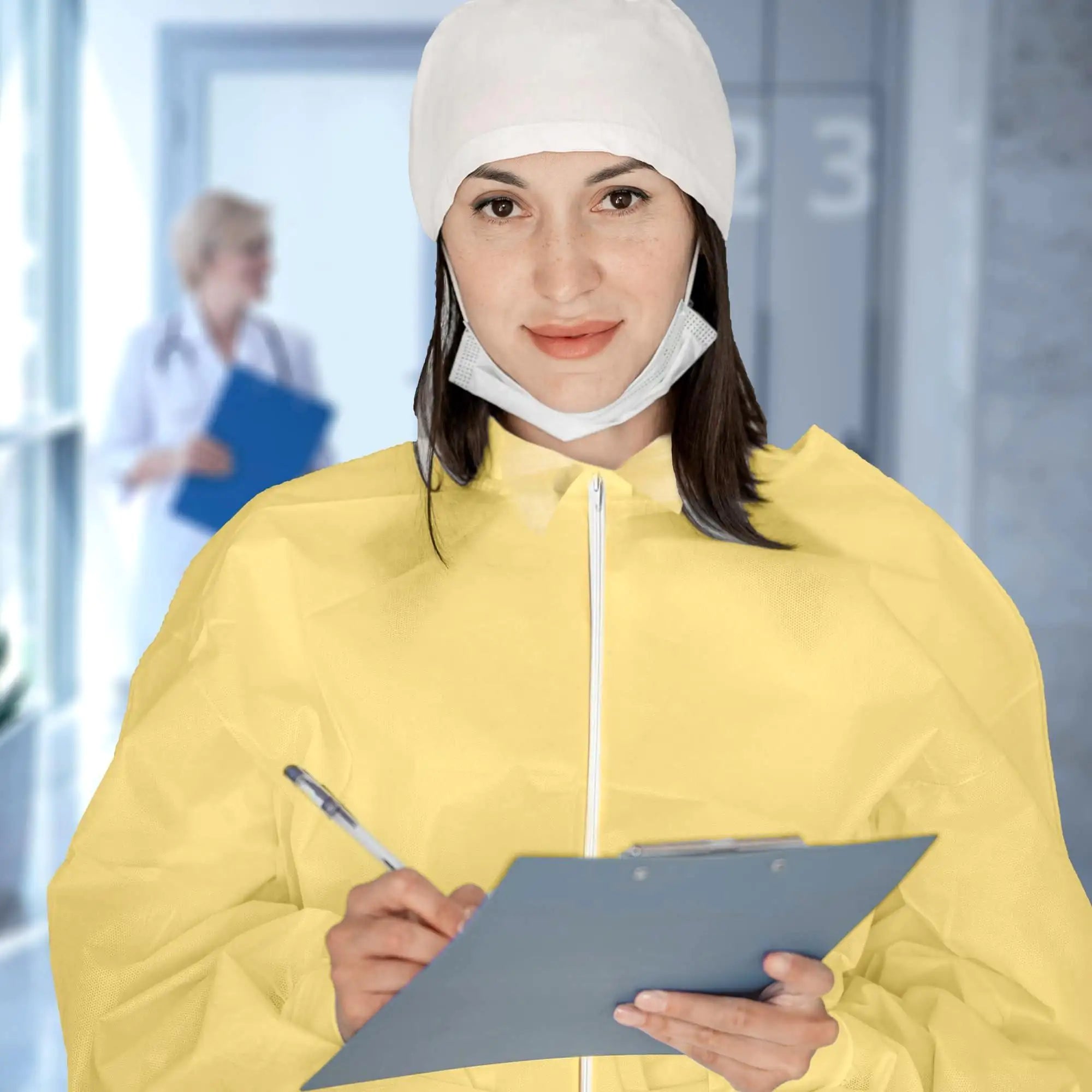 Medical Disposable Coveralls for Adults X Large Size 5 Pack Yellow Hazmat Suit