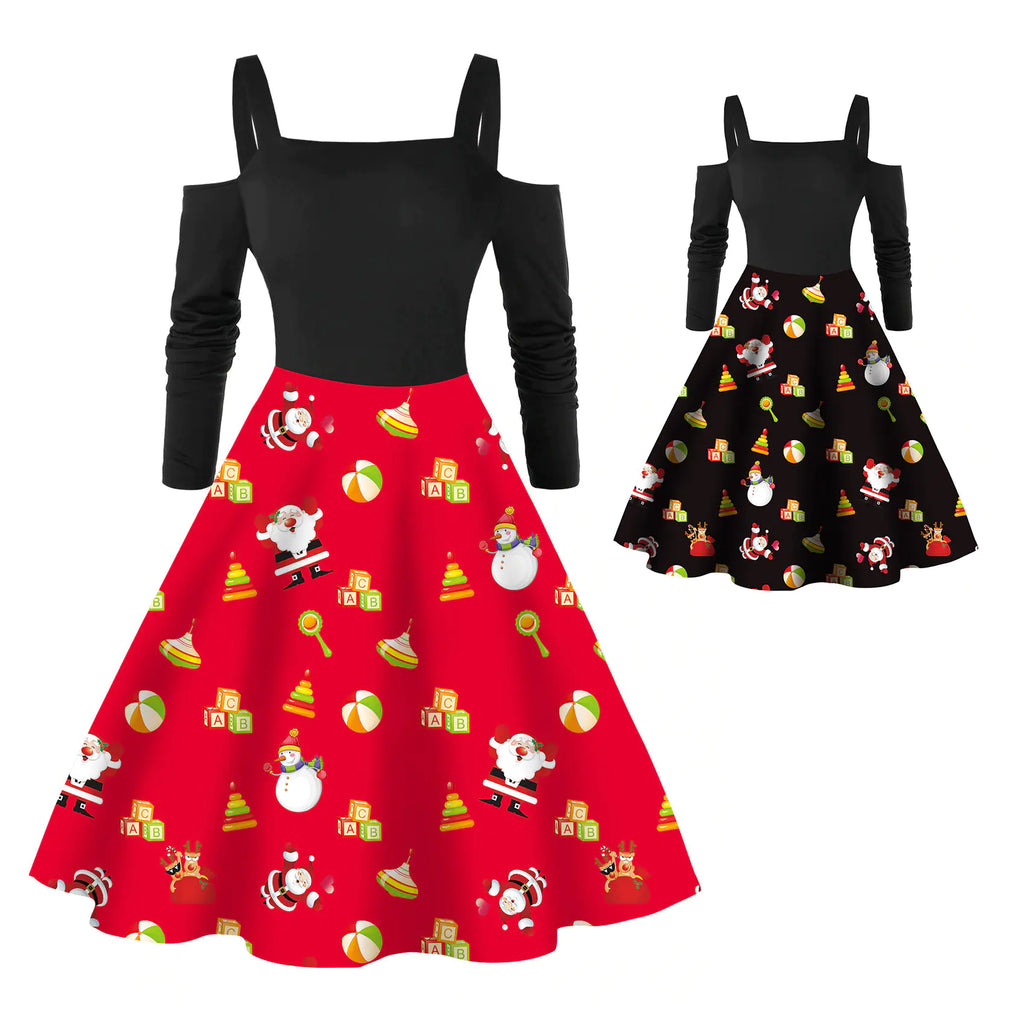 Red Santa Claus Long Sleeve Dress for Women