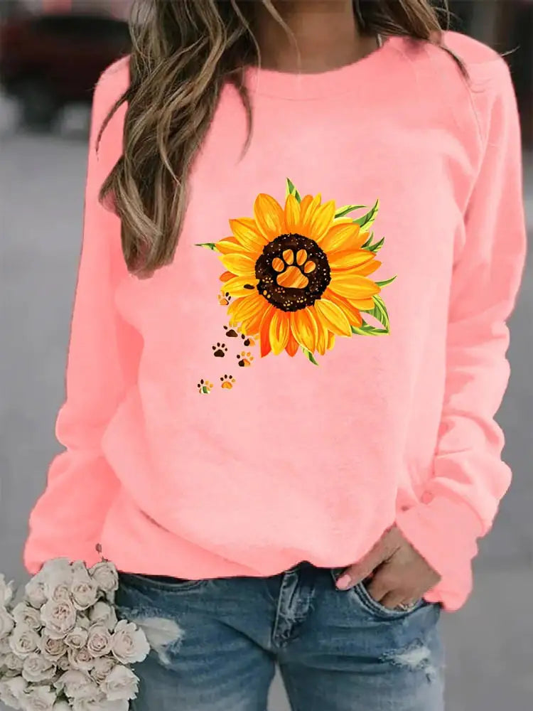 Women's Long Sleeve Round Neck Printed Sweatshirt