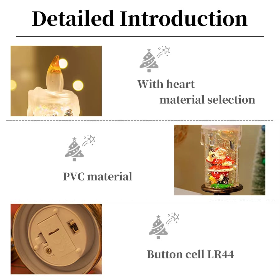 Christmas LED Candle Light Flameless Rotating Waterfall Sparkling Candle Light Crystal Electronic Candle Desktop Decoration Gift