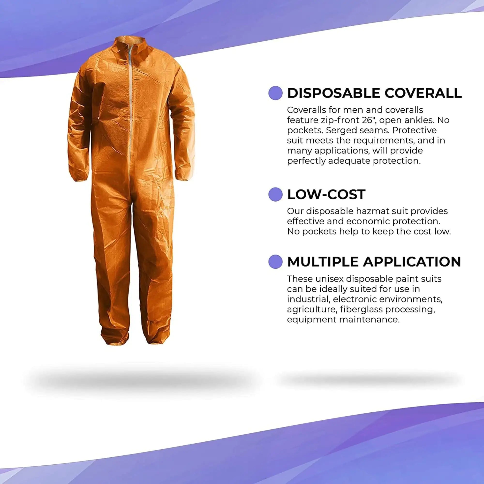 Medical Disposable Coveralls for Men and Women X Large Size Orange Hazmat 1 Pack