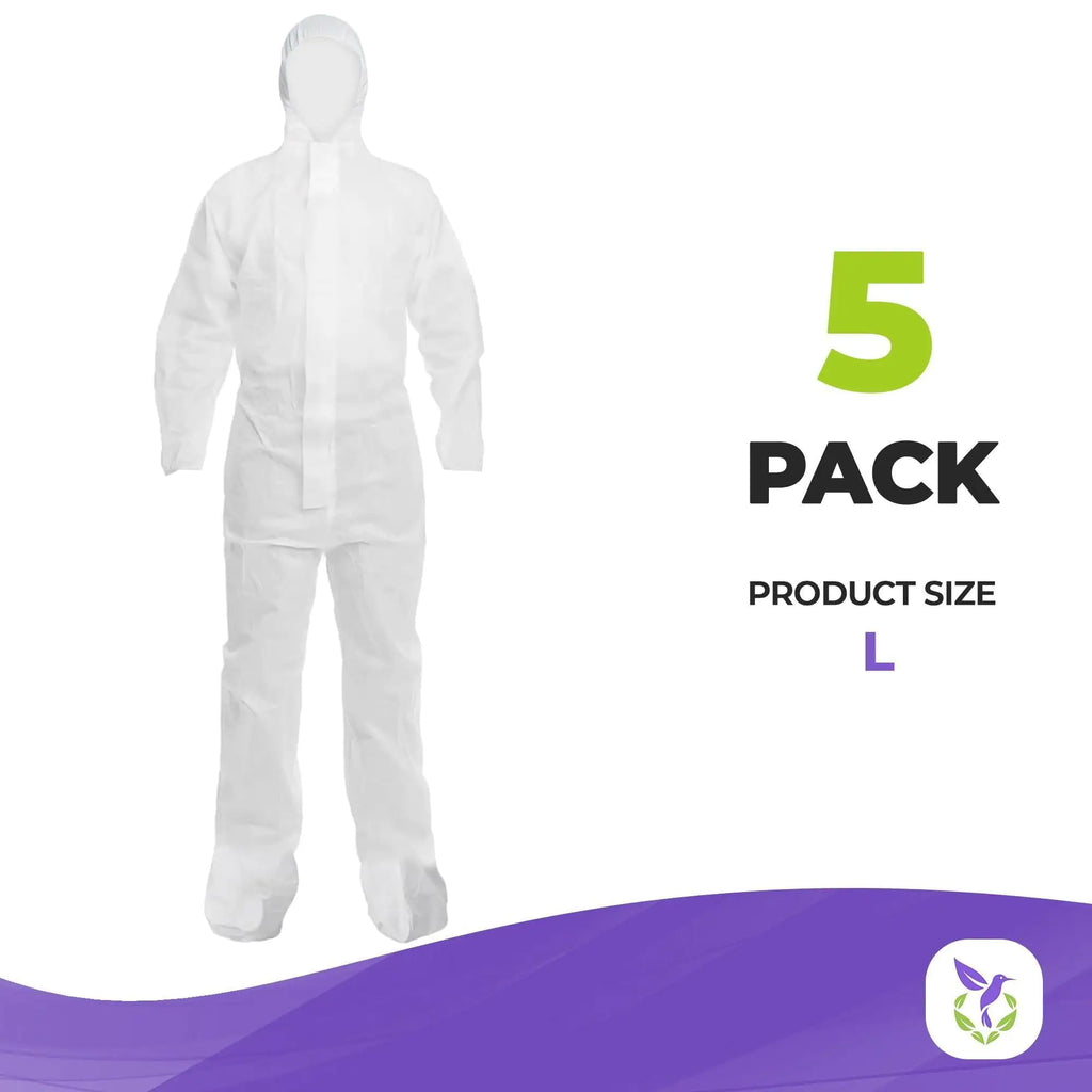Medical Disposable Coveralls for Men Women Large Size Pack of 5 White Suit