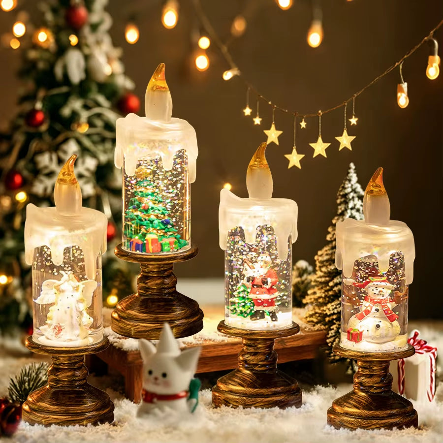 Christmas LED Candle Light Flameless Rotating Waterfall Sparkling Candle Light Crystal Electronic Candle Desktop Decoration Gift