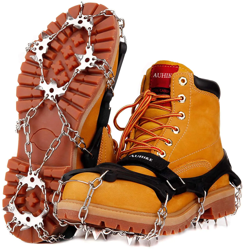 AUHIKE Crampons Ice Cleats Traction Snow Grips with Tear-Resistant Gasket Protect for Hiking Fishing Jogging Mountaineering Walking(BlackMedium)