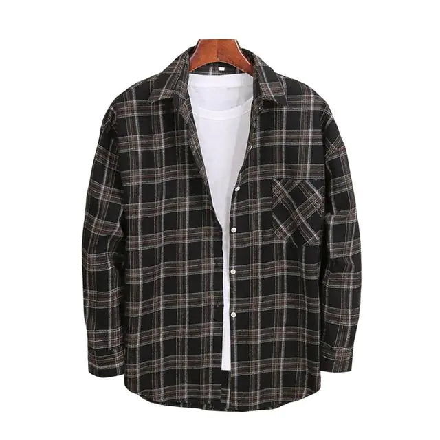 Men's Cotton Flannel Plaid Long Sleeve Dress Shirts