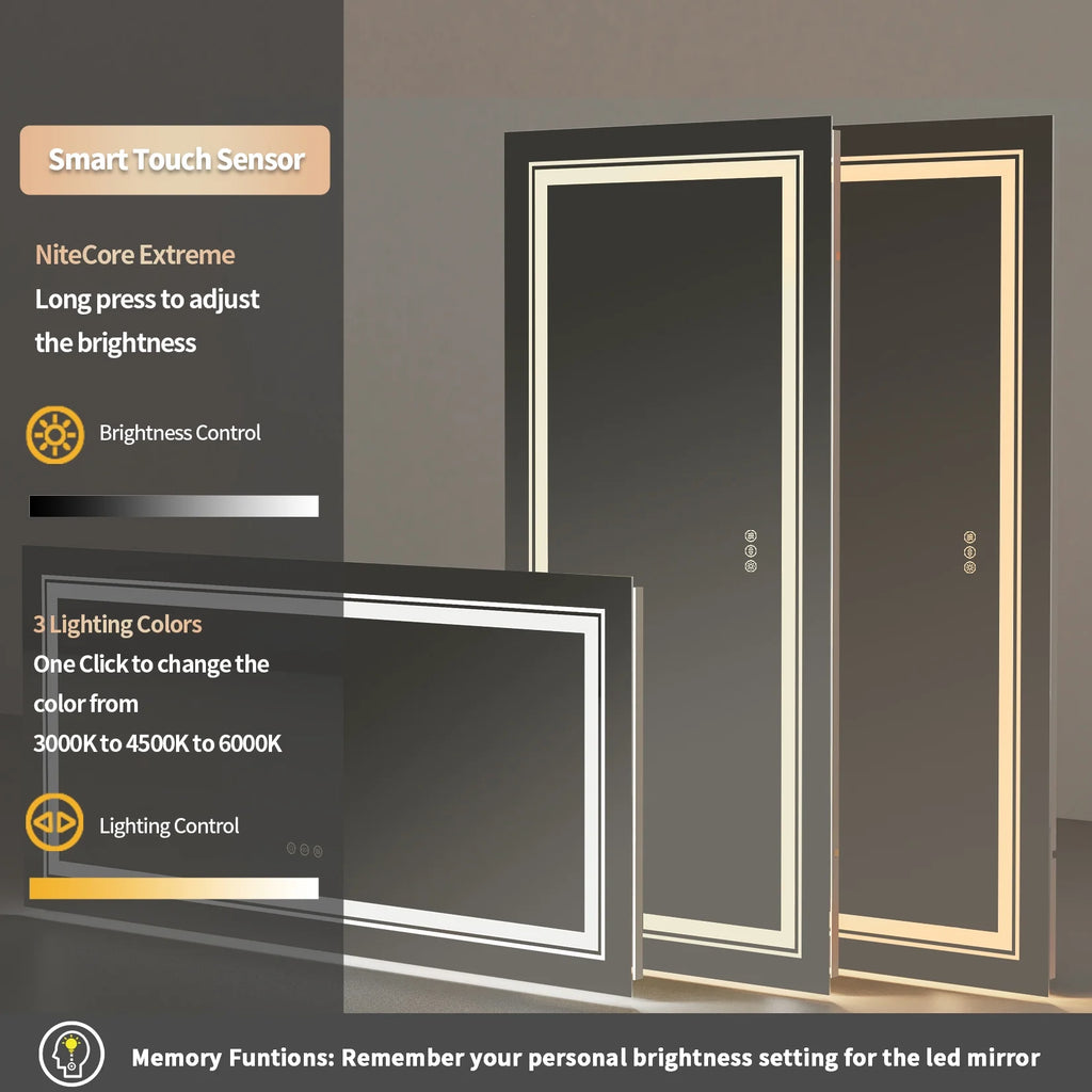 39X24In Extra Large LED Bathroom Mirror Anti-Fog Wall Mounted Vanity Mirror Backlit Light