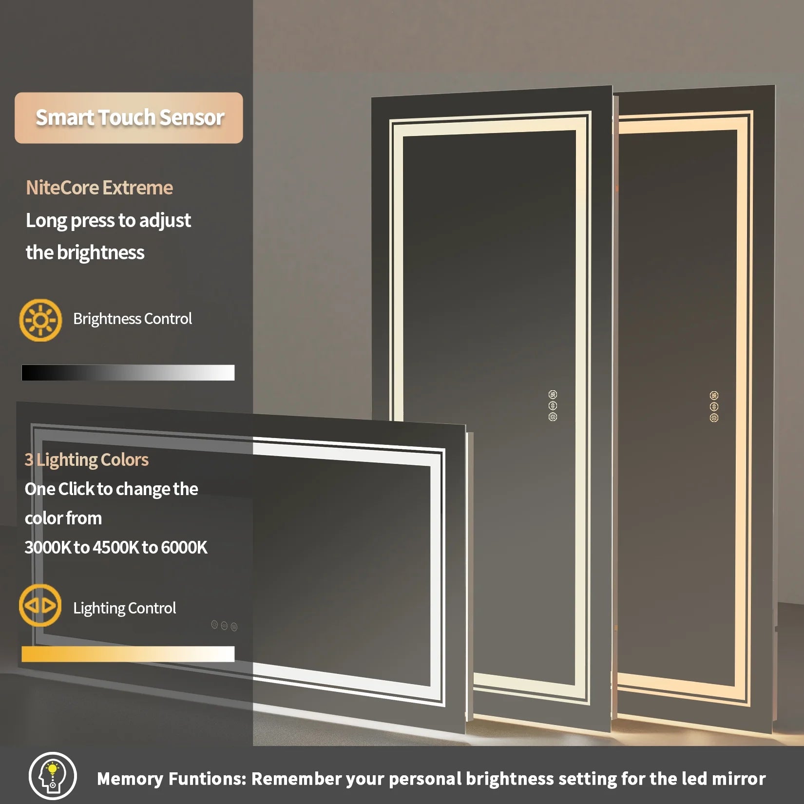 39X24In Extra Large LED Bathroom Mirror Anti-Fog Wall Mounted Vanity Mirror Backlit Light