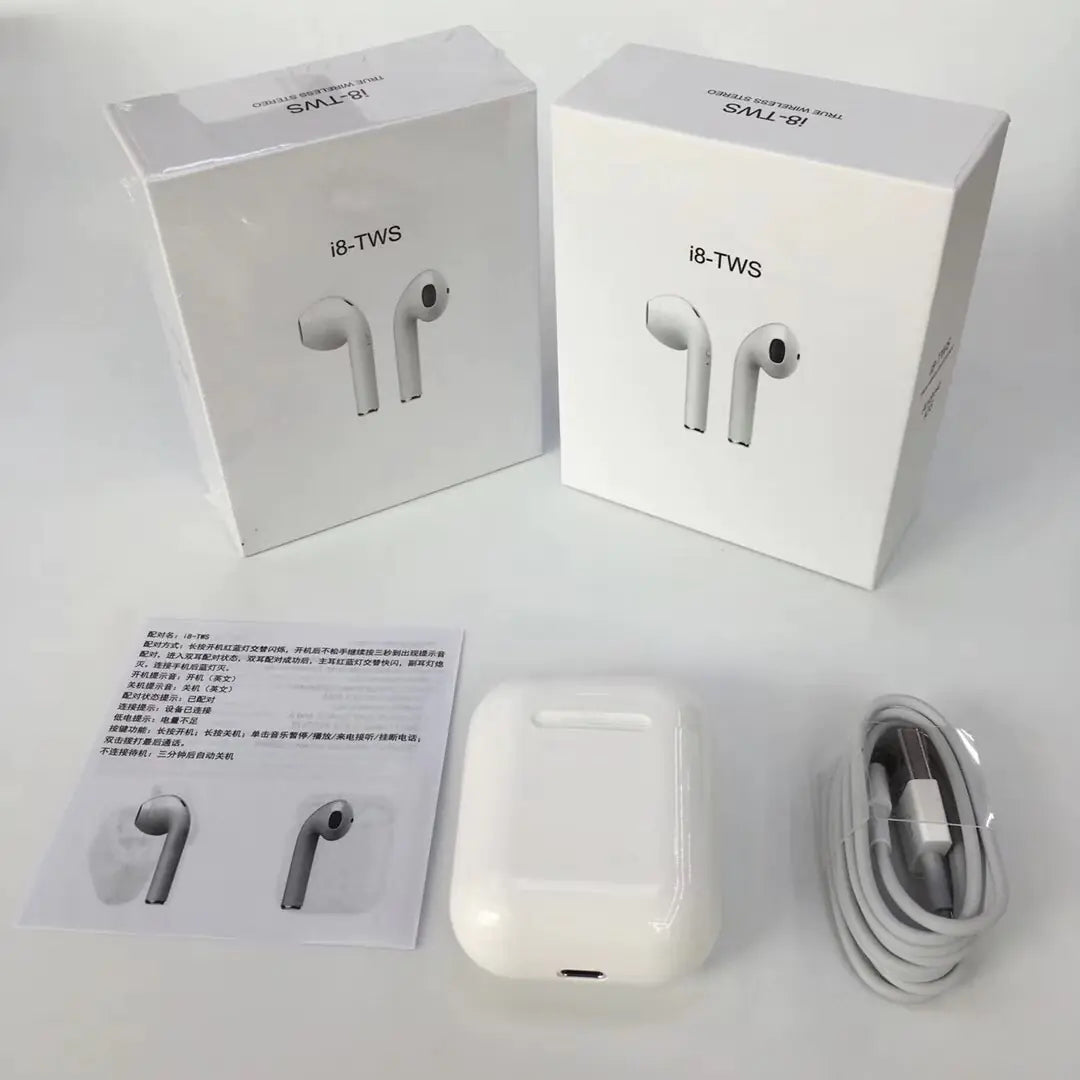 i8 Wireless Bluetooth Earbuds (Dual Ear Headphones)