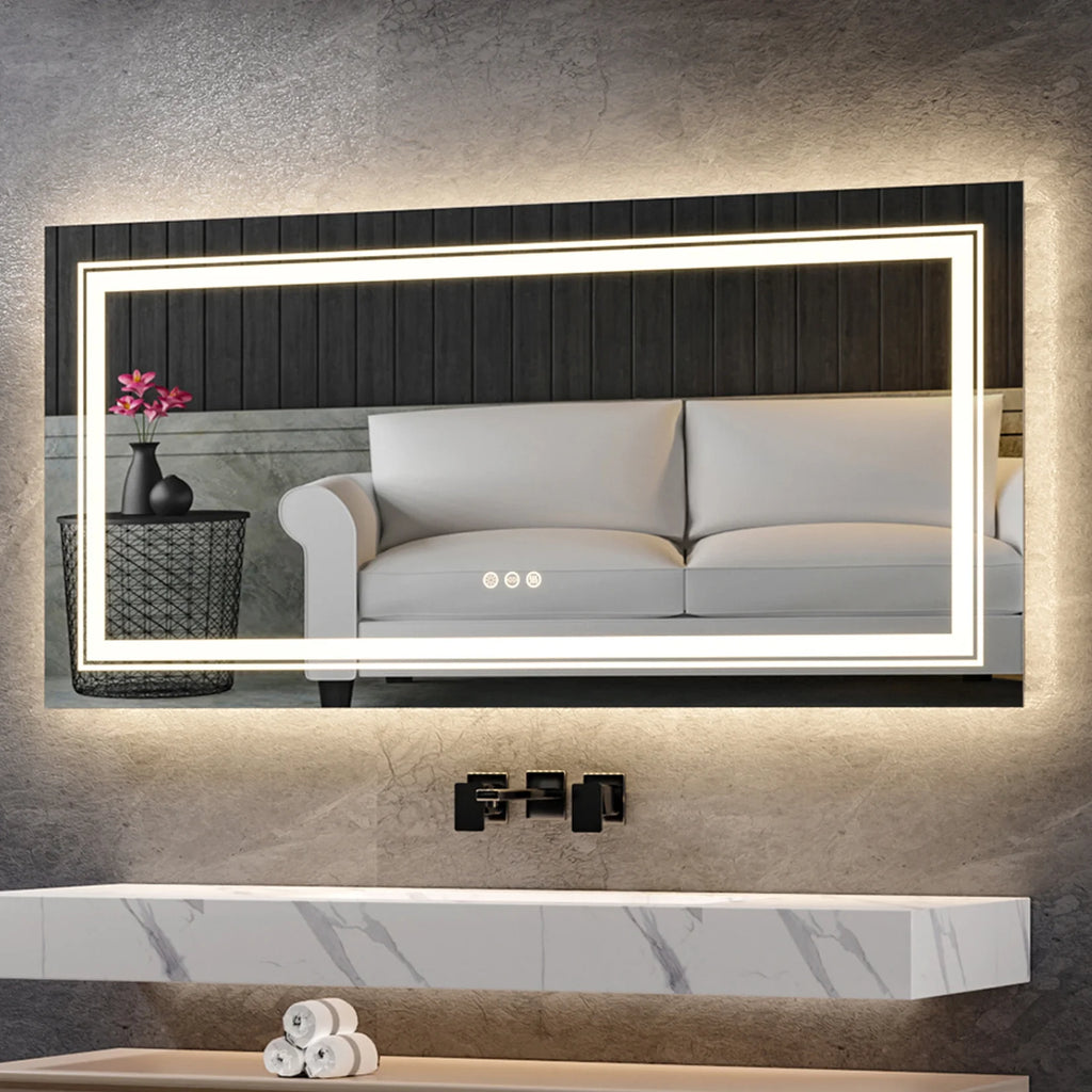 39X24In Extra Large LED Bathroom Mirror Anti-Fog Wall Mounted Vanity Mirror Backlit Light