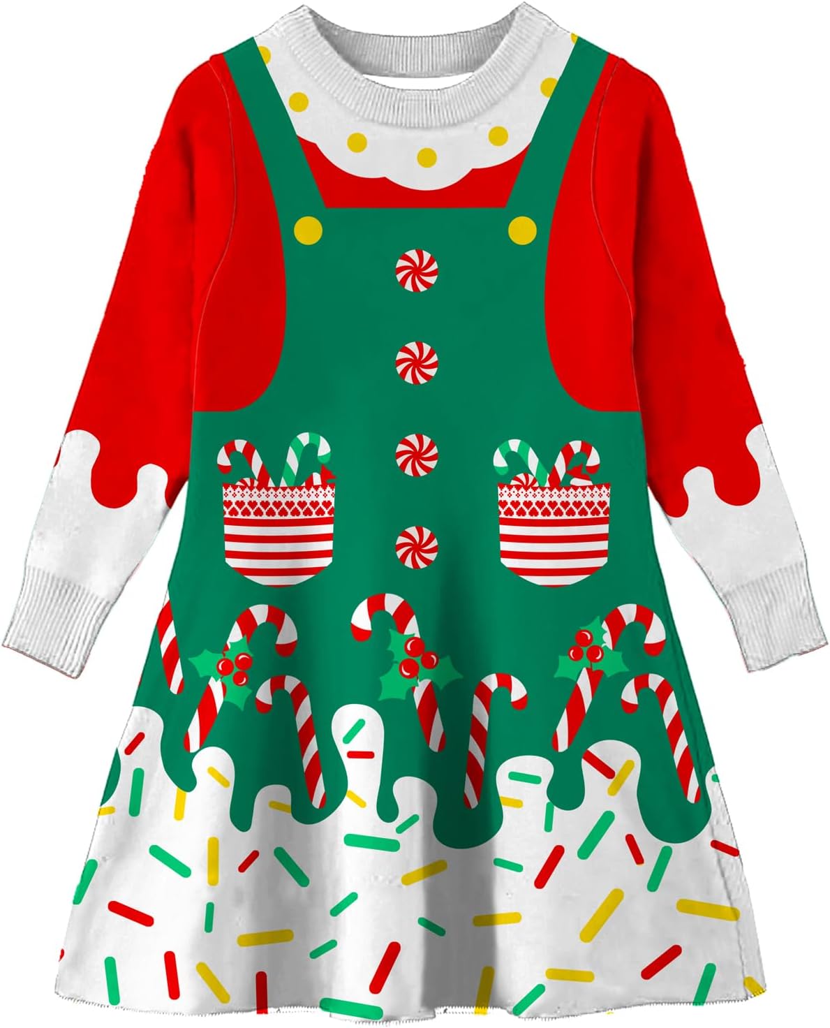 Little Girls Christmas Dress Xmas Knitted Sweater Dress Long Sleeve 2-11Y