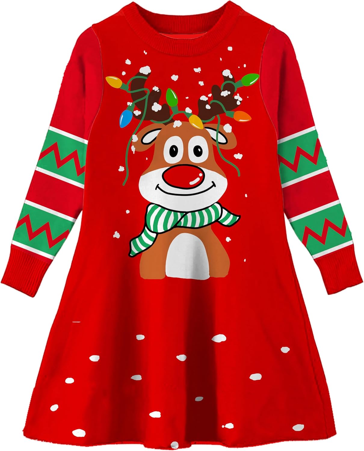 Little Girls Christmas Dress Xmas Knitted Sweater Dress Long Sleeve 2-11Y