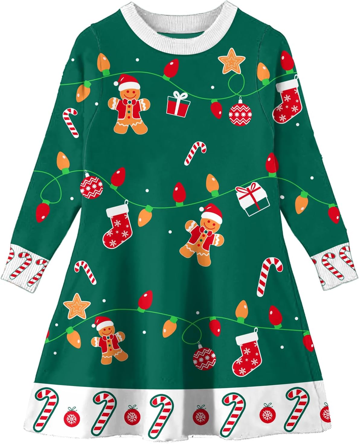 Little Girls Christmas Dress Xmas Knitted Sweater Dress Long Sleeve 2-11Y