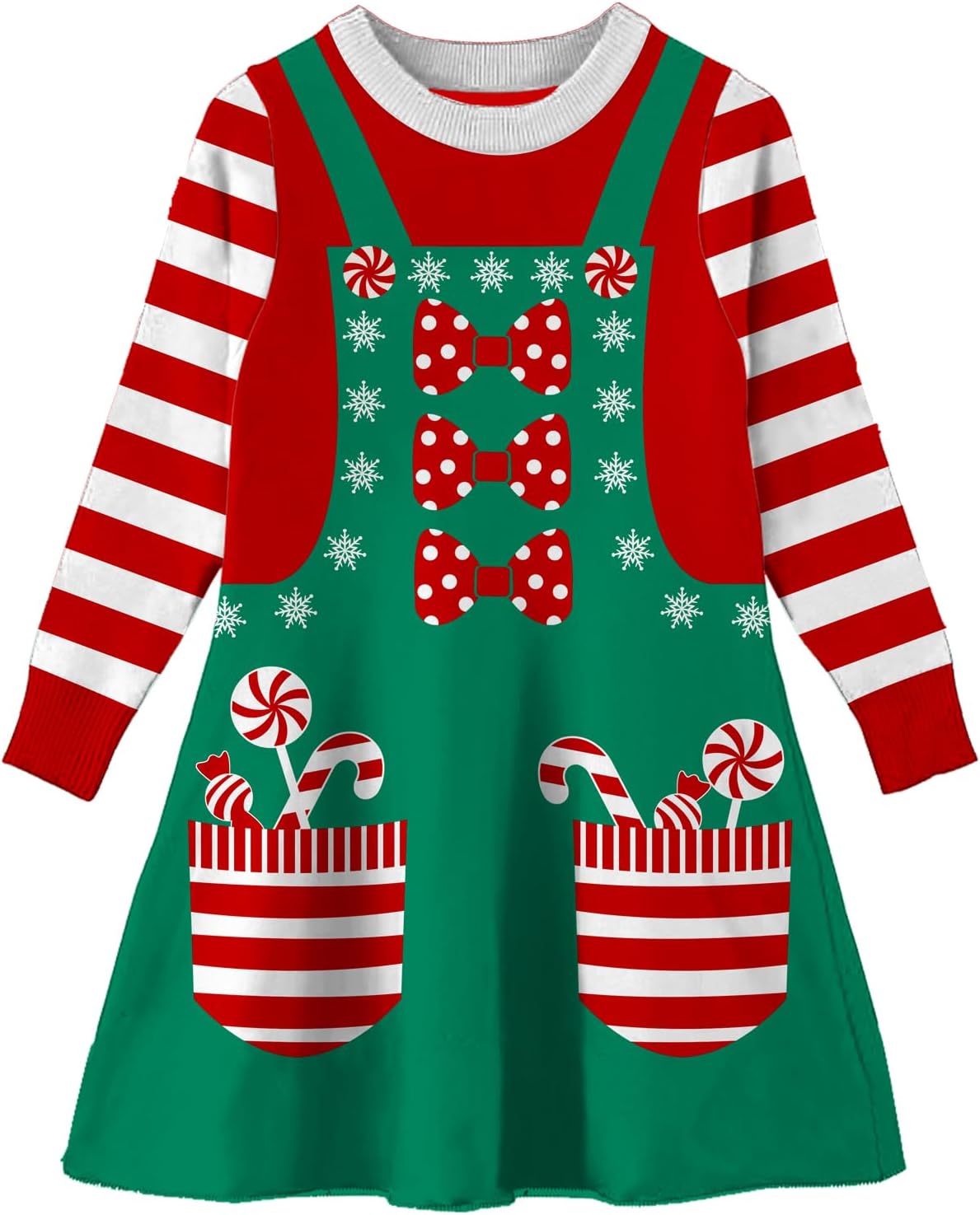 Little Girls Christmas Dress Xmas Knitted Sweater Dress Long Sleeve 2-11Y