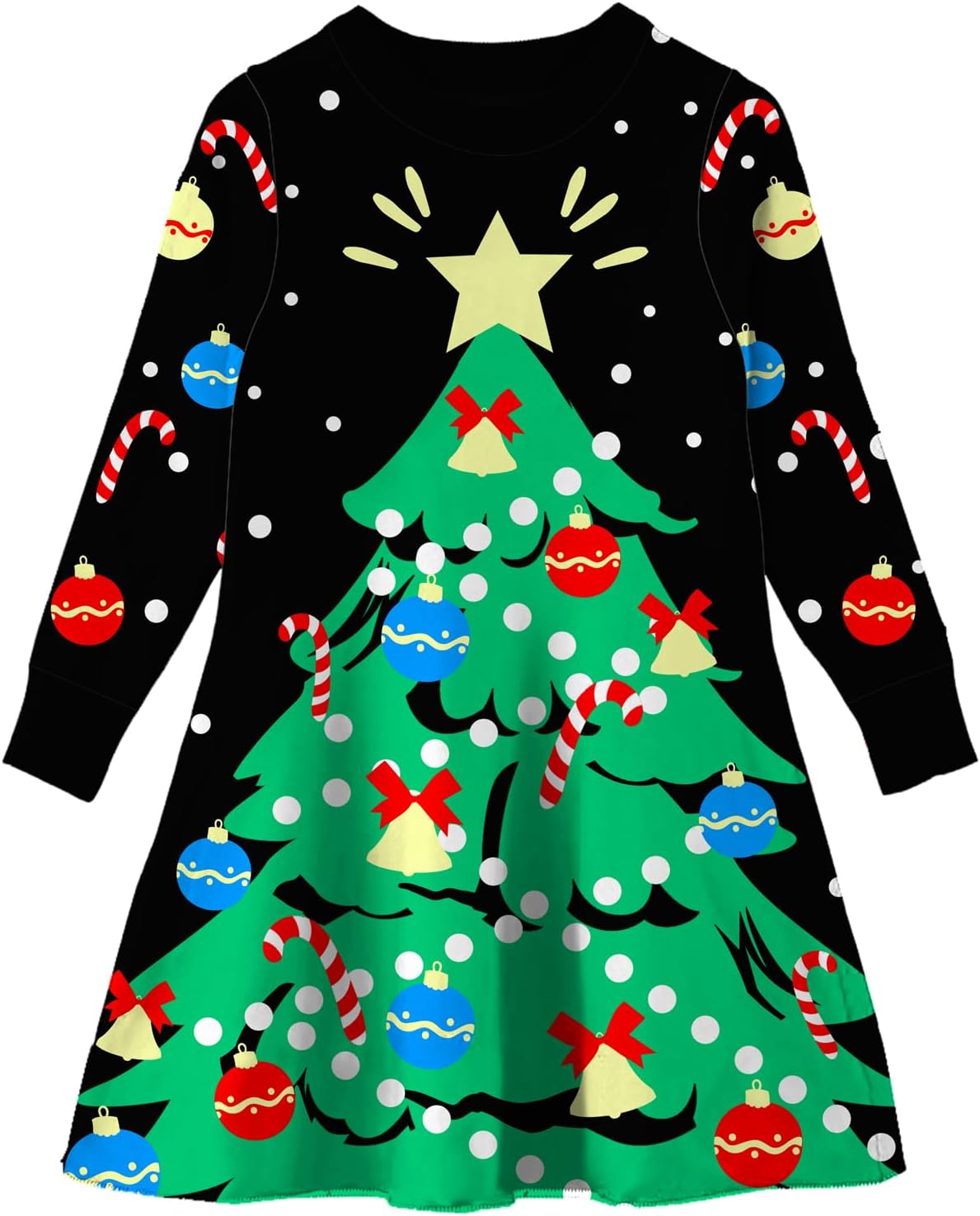 Little Girls Christmas Dress Xmas Knitted Sweater Dress Long Sleeve 2-11Y