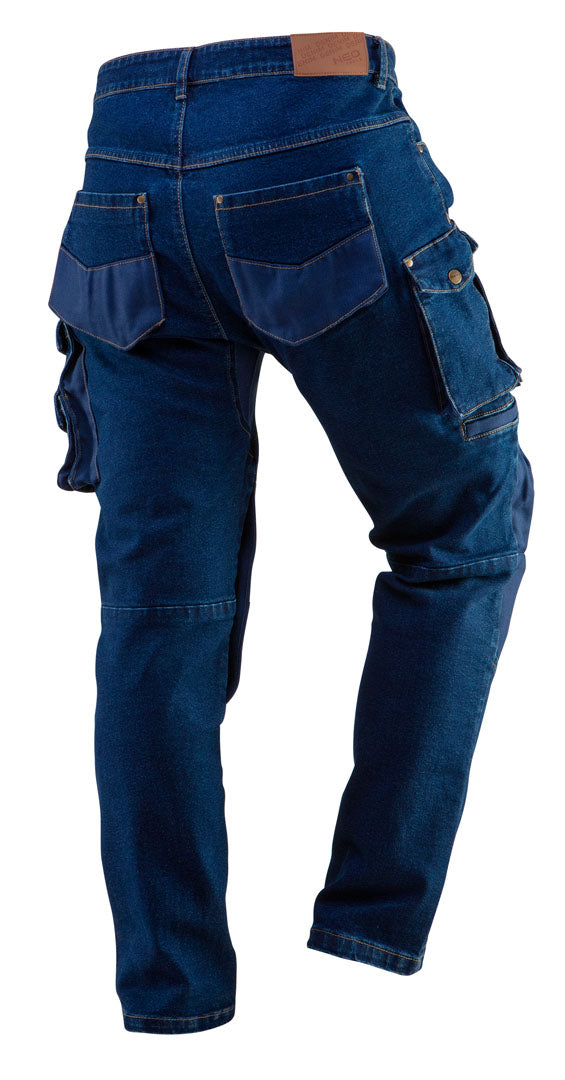 Farmer Munkásnadrág, DENIM, 98% pamut, térdvédő betét zsebbel, gombos oldalzsebekkel, 255 g/m2, több méretben