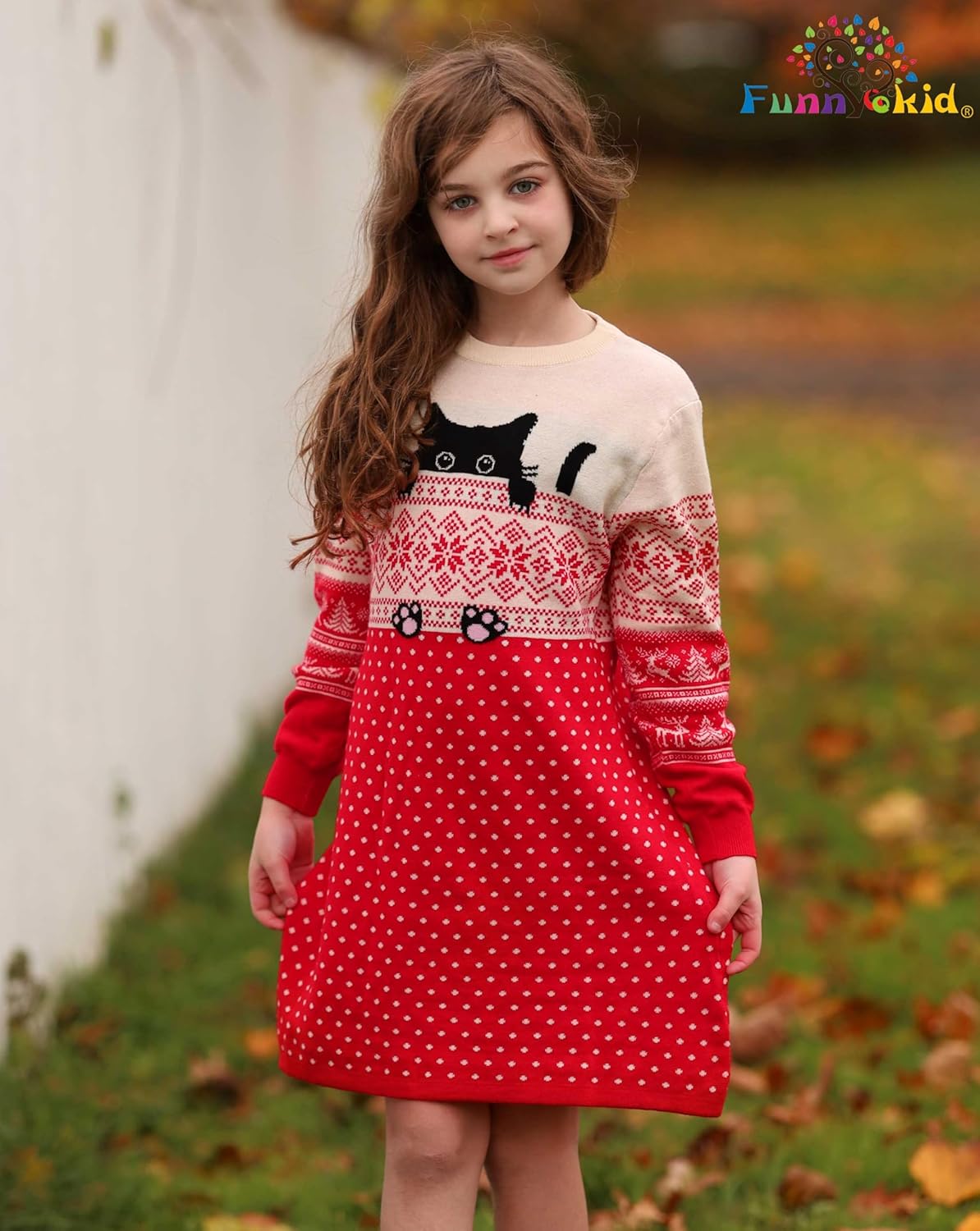 Little Girls Christmas Dress Xmas Knitted Sweater Dress Long Sleeve 2-11Y