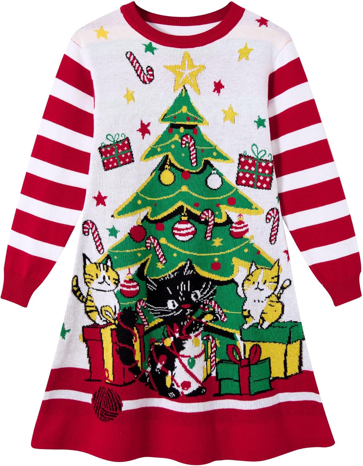 Little Girls Christmas Dress Xmas Knitted Sweater Dress Long Sleeve 2-11Y