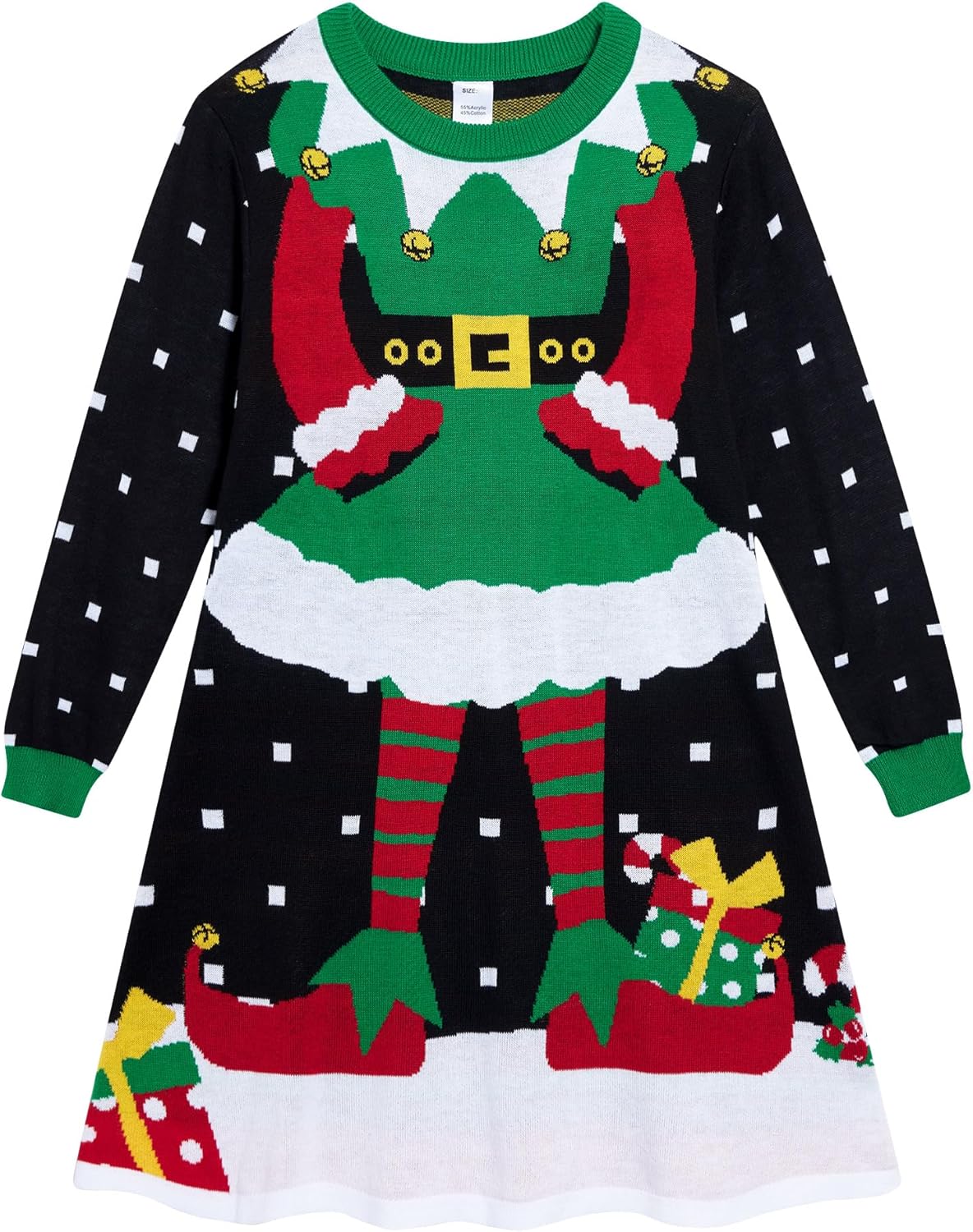 Little Girls Christmas Dress Xmas Knitted Sweater Dress Long Sleeve 2-11Y