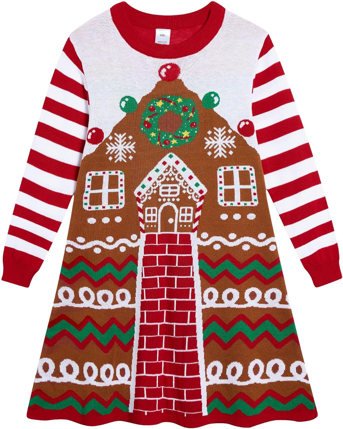 Little Girls Christmas Dress Xmas Knitted Sweater Dress Long Sleeve 2-11Y