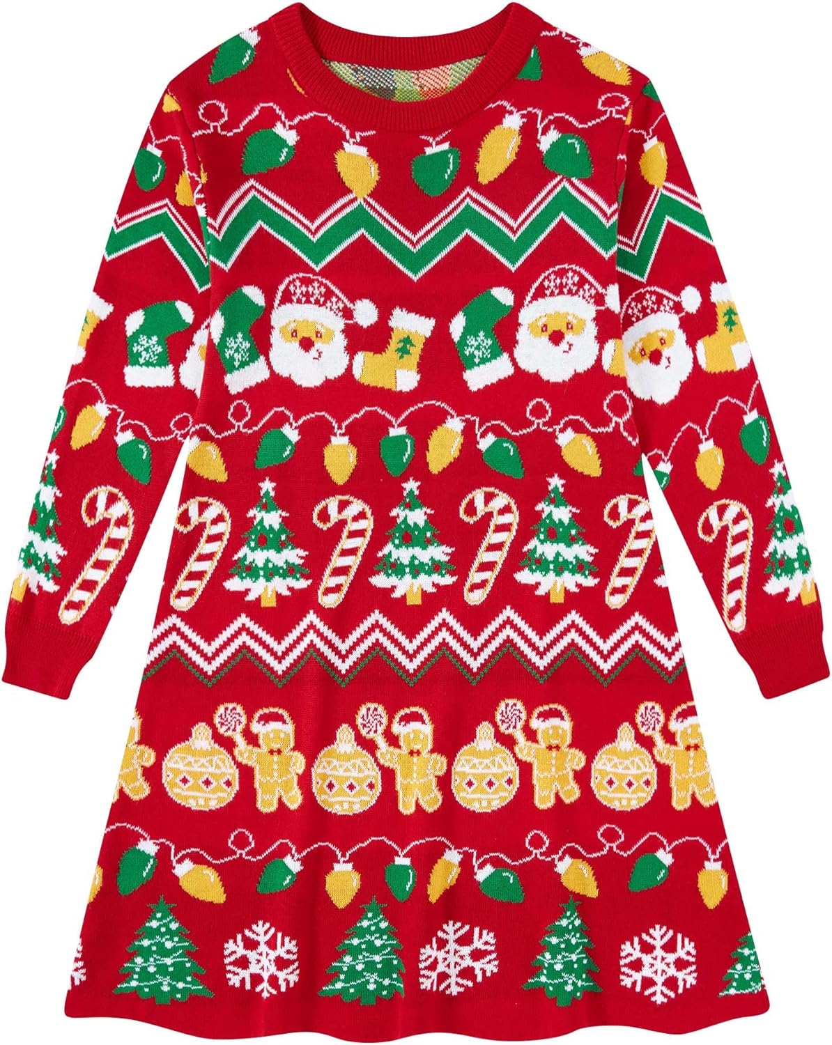 Little Girls Christmas Dress Xmas Knitted Sweater Dress Long Sleeve 2-11Y