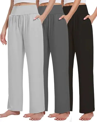 Kivdol 3PACK Womens Casual Loose Wide Leg Cozy Pants Yoga High Waisted Sweatpants Comfy Lounge Pants with Pants with Pockets