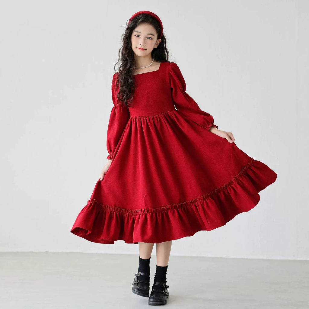 Girl's Long Sleeve Square Neck Dress