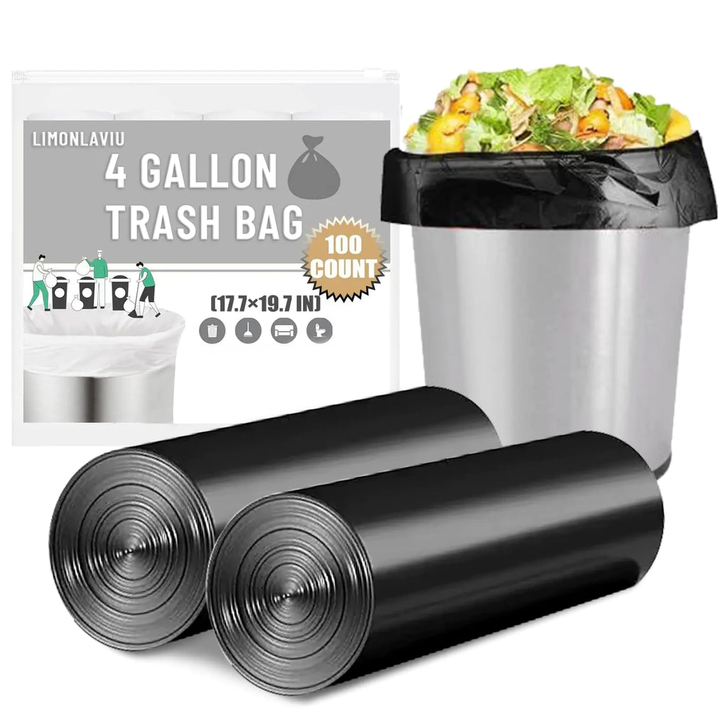 LimonLaviu Black Small Trash Bags 4 Gallon 100 Count Small Garbage Bags Bathroom Trash Bags Black Trash Bags Trash Can Liners Mini Trash Bags Trash Bags Unscented Small Garbage Bags for Bathroom Can