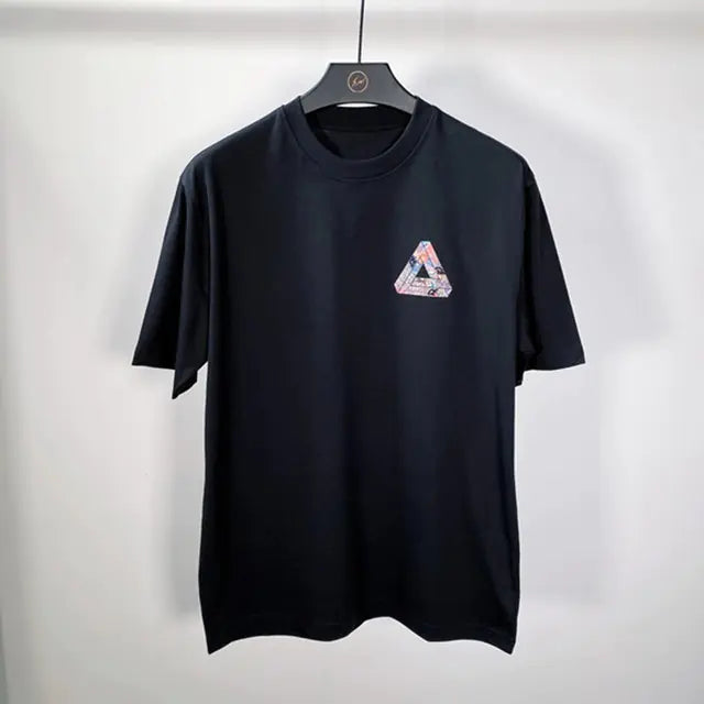 Funny Triangle Print Crew Neck Cotton T-shirt for Women