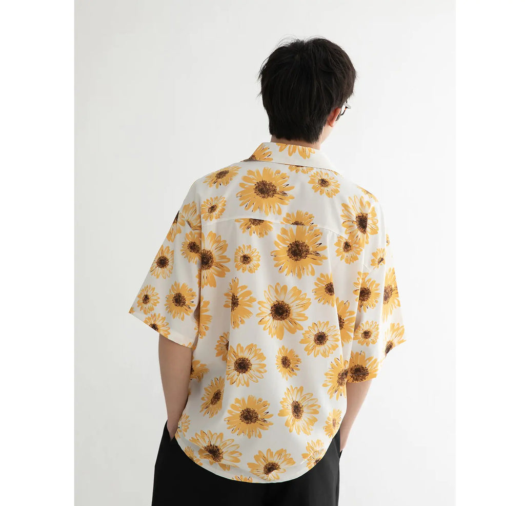 Men's Summer Short Sleeve Floral Shirt with Unique Collar