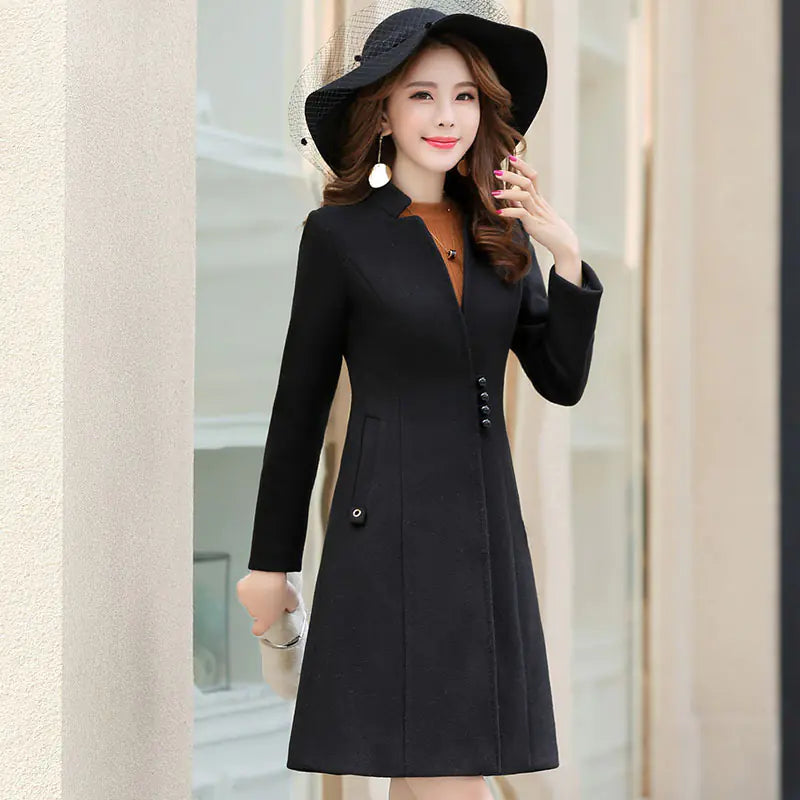 Women's Fashionable Wool Blend Long Trench Coat