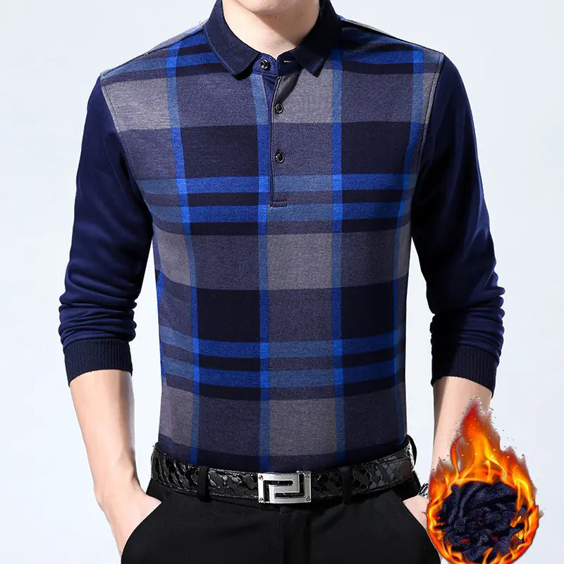 Men's Thickened Flannel Long Sleeve Polo Shirt