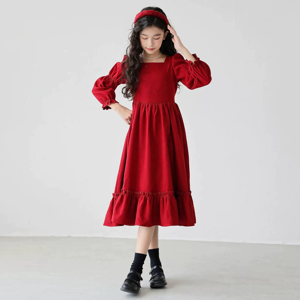 Girl's Long Sleeve Square Neck Dress