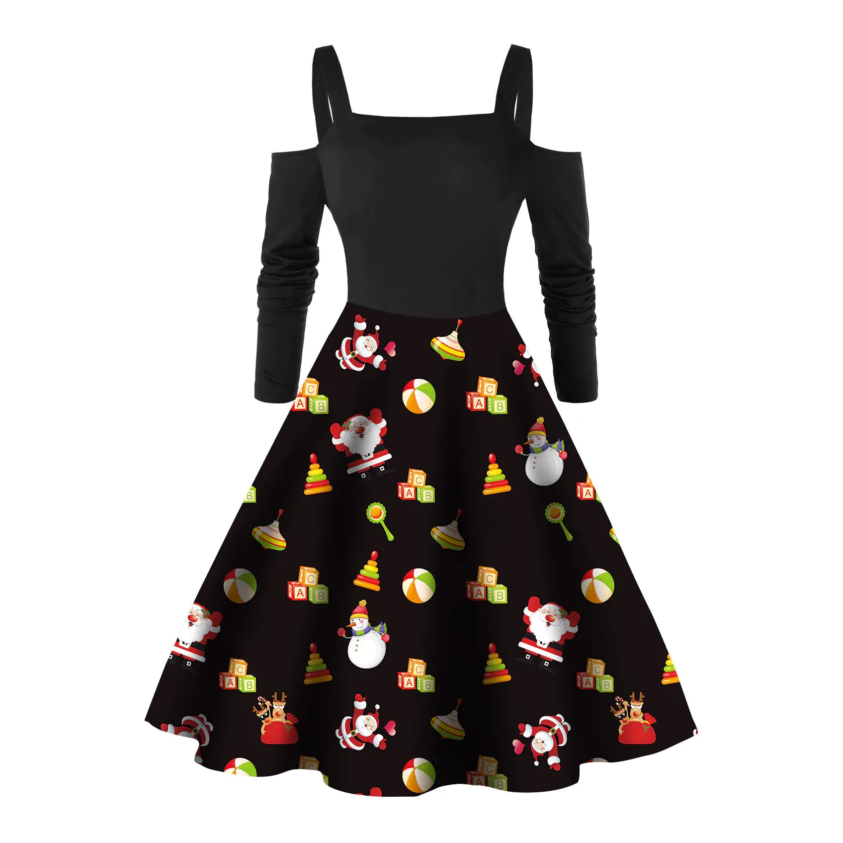 Red Santa Claus Long Sleeve Dress for Women