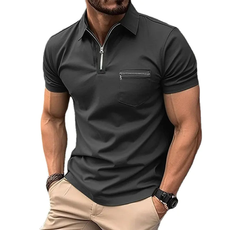 Men's Sports Polo Shirt with Zipper Pocket 2023